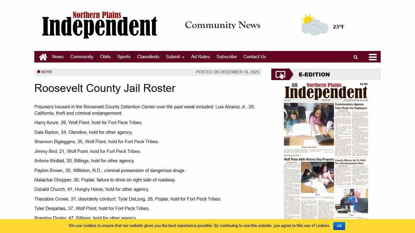 Roosevelt County Jail Roster - Northern Plains Independent