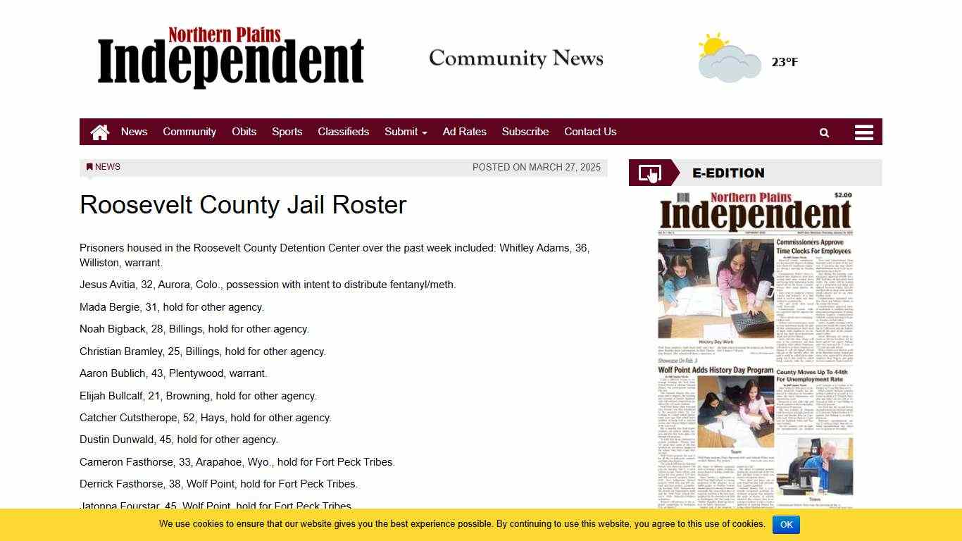 Roosevelt County Jail Roster - Northern Plains Independent